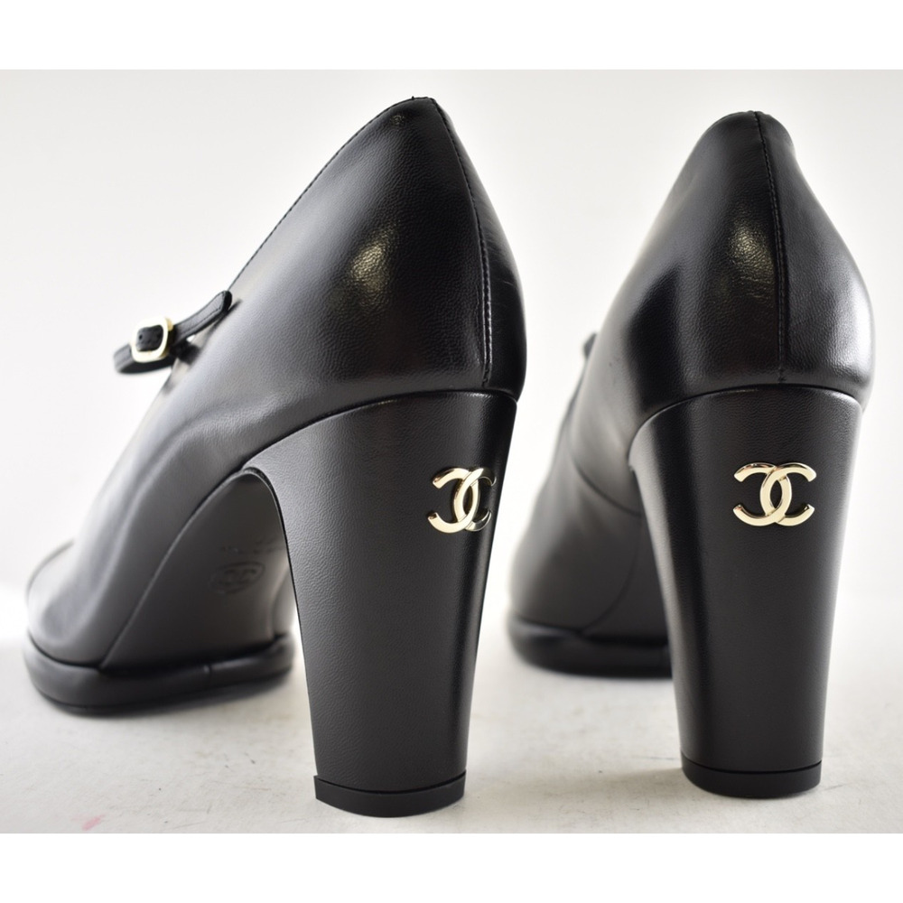 Chanel 24B Black CC Logo Mary Jane Ankle Strap Block Heel Platform Pumps 41 - Picture 14 of 16
